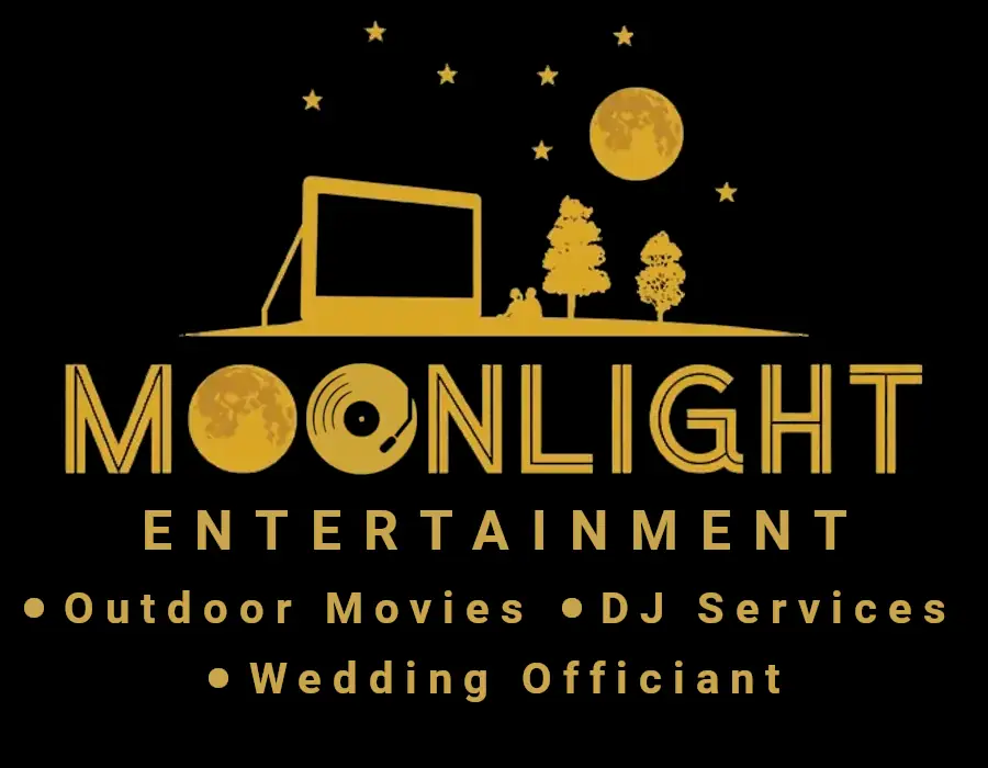 Moonlight Outdoor Movies Entertainment, DJ Services, and Wedding Officiant logo.